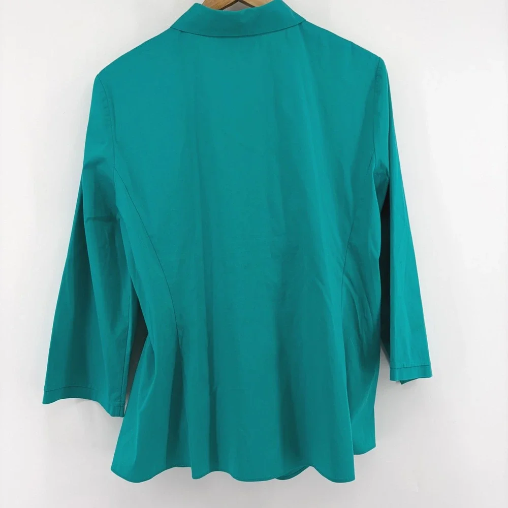 Lafayette 148 New York Teal Green Pleated Waist Hidden Button Down Shirt Size 12 - Picture 4 of 11